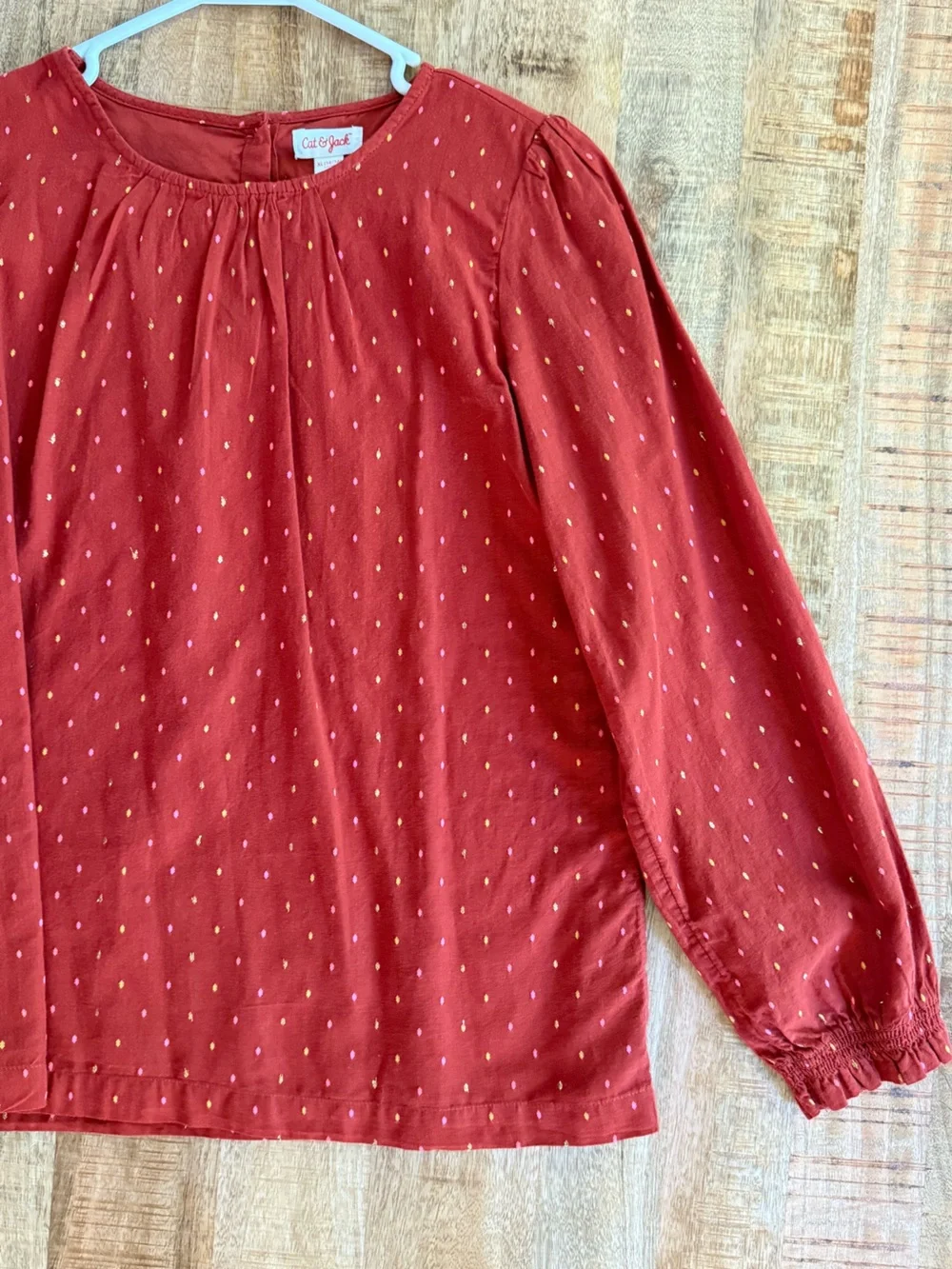 Cat & Jack Girls XL 14/16 Red Dot Print Long Sleeve Blouse Top